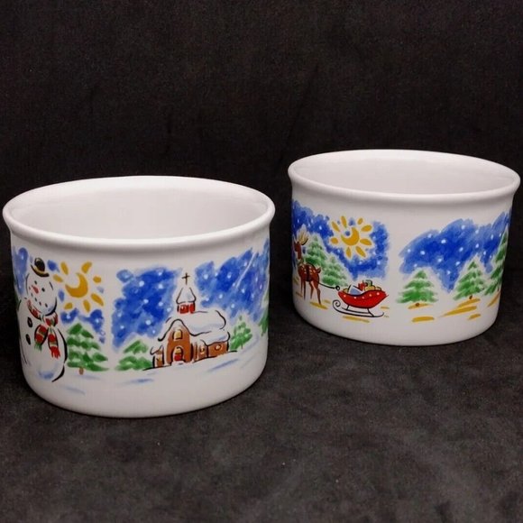 2 Studio Nova Christmas Cocoa Mugs Wide Mouth Soup Mug Reindeer & Snowman - Picture 3 of 8